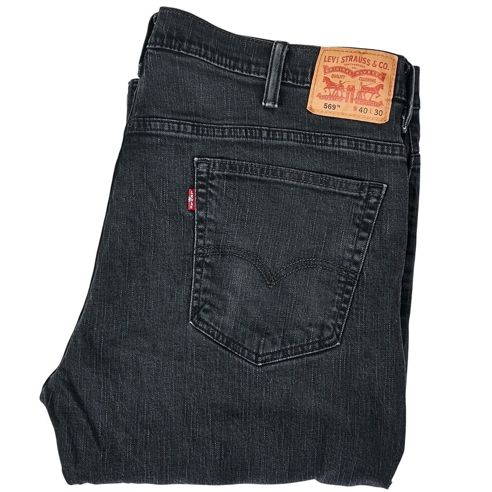 Levi's 569 Mens W40 L30 Black Jeans Loose Straight Fit Denim Pants